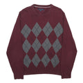 TOMMY HILFIGER Mens Maroon & Grey Patterned Cotton Jumper Crew Neck Basic Knit L