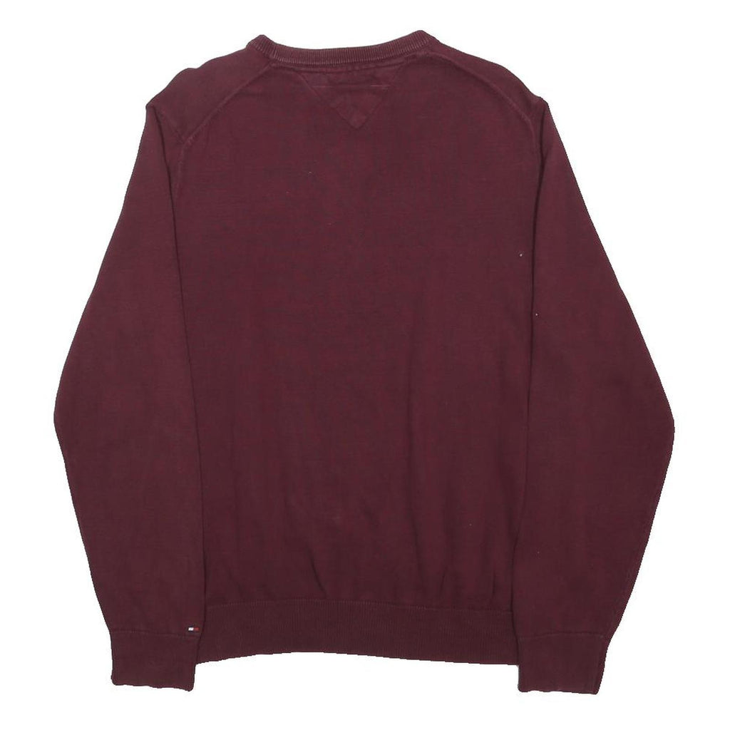 TOMMY HILFIGER Mens Maroon & Grey Patterned Cotton Jumper Crew Neck Basic Knit L