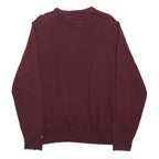 TOMMY HILFIGER Mens Maroon & Grey Patterned Cotton Jumper Crew Neck Basic Knit L