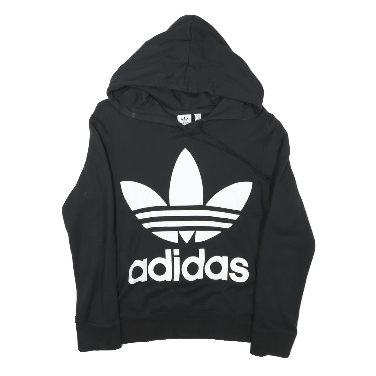 ADIDAS Womens Black Hoodie UK 6 Cotton Blend Comfortable Casual Pullover
