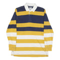 LANDS END Mens Blue & Yellow White Striped Long Sleeve Polo Shirt L Cotton Blend