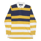 LANDS END Mens Blue & Yellow White Striped Long Sleeve Polo Shirt L Cotton Blend