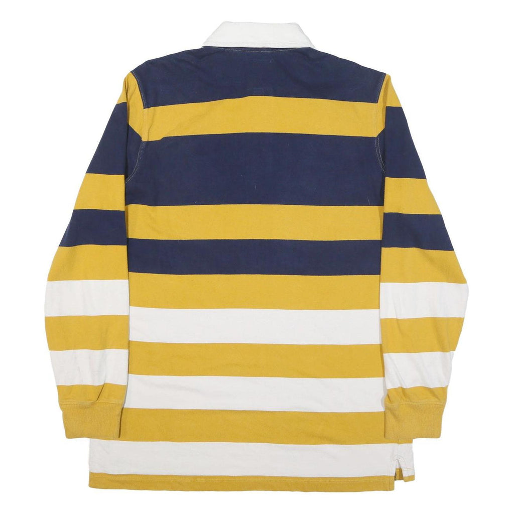 LANDS END Mens Blue & Yellow White Striped Long Sleeve Polo Shirt L Cotton Blend