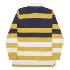 LANDS END Mens Blue & Yellow White Striped Long Sleeve Polo Shirt L Cotton Blend