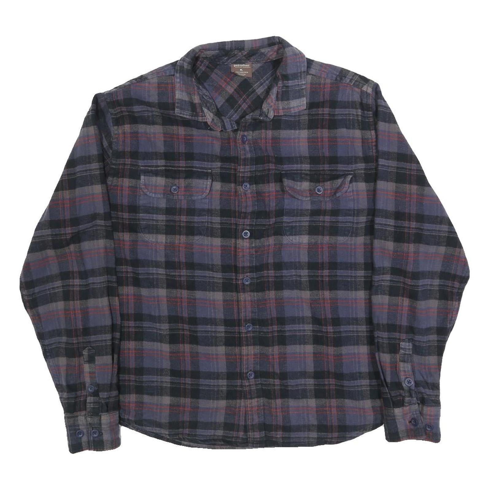 GREAT NORTHWEST Mens Blue Black & Red Checked Shirt XL Button Front Cotton Blend