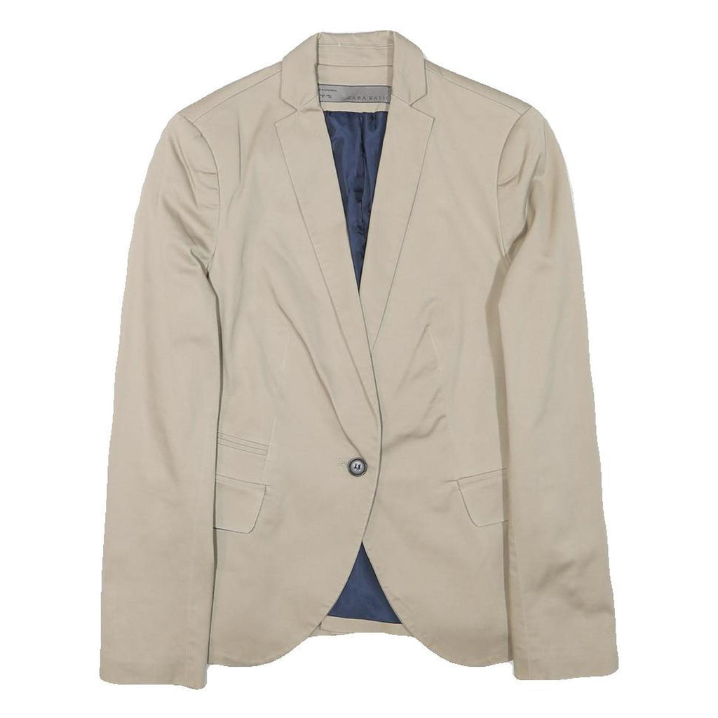 ZARA BASIC Womens Beige Cotton Blend Blazer Jacket S Tailored Classic Button