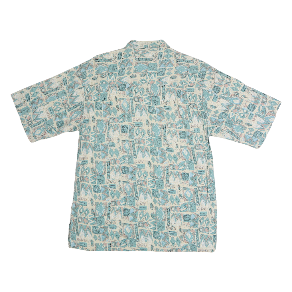BADGE Mens Blue & Cream Pattern Cotton Shirt M Casual Summer Short Sleeve