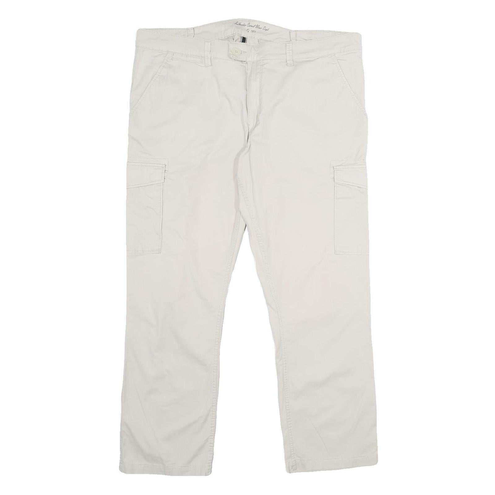 CHARLES VOGELE Mens Cotton Blend White Regular Cargo Trousers W40 L29 Casual Zip