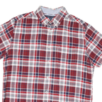 TOMMY HILFIGER Mens Red & White Check Short Sleeve Shirt L Cotton Blend Stylish
