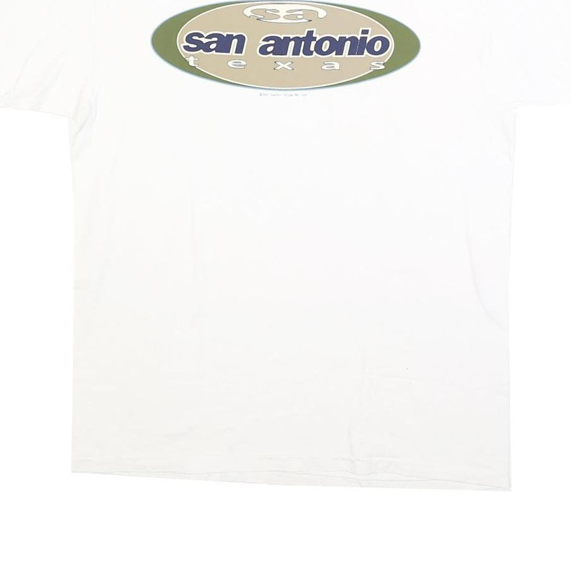 ONEITA Mens White & Beige San Antonio Graphic T-Shirt L Short Sleeve Crew Neck
