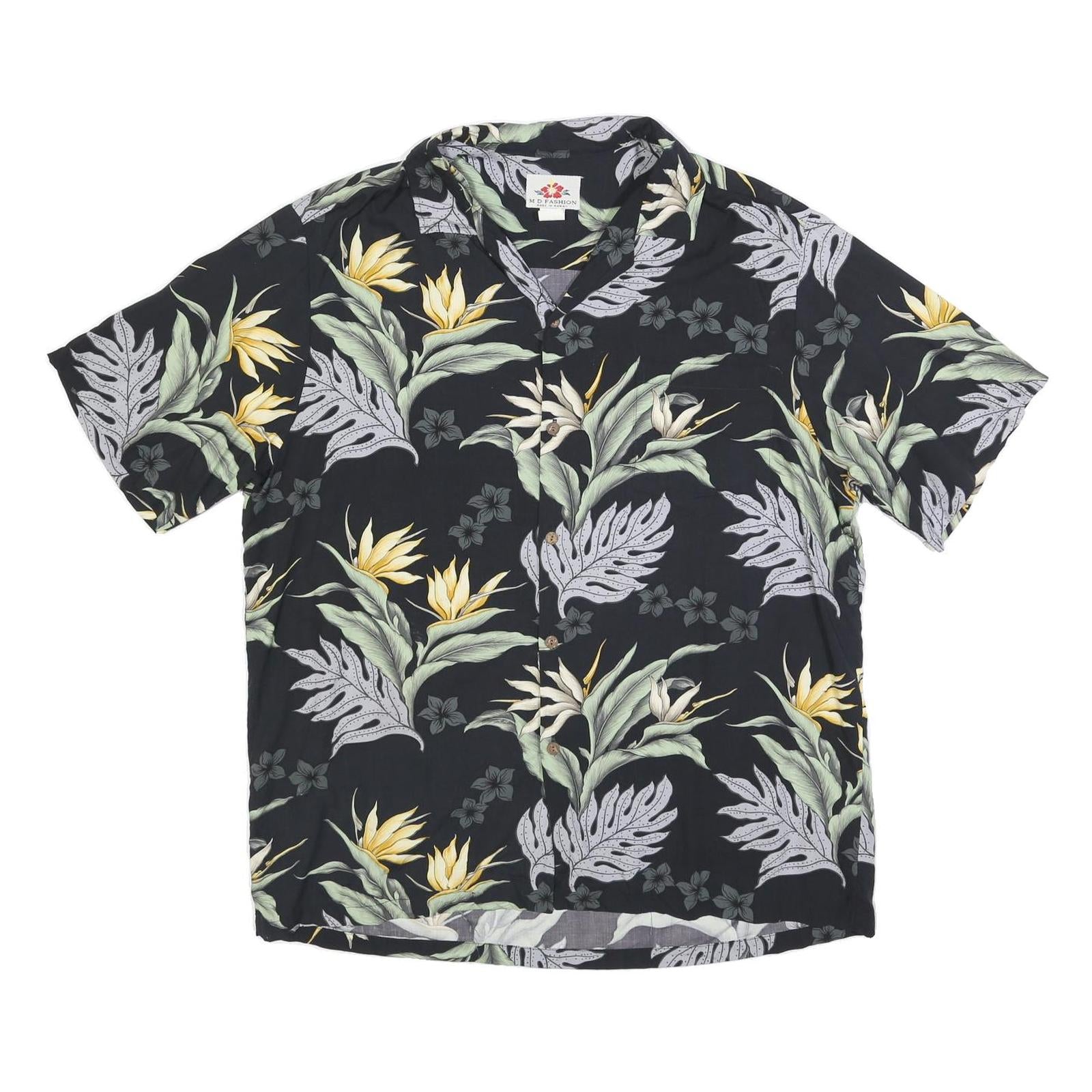 MD FASHION Mens Black & Yellow Hawaiian Shirt XL Rayon Floral Short Sleeve