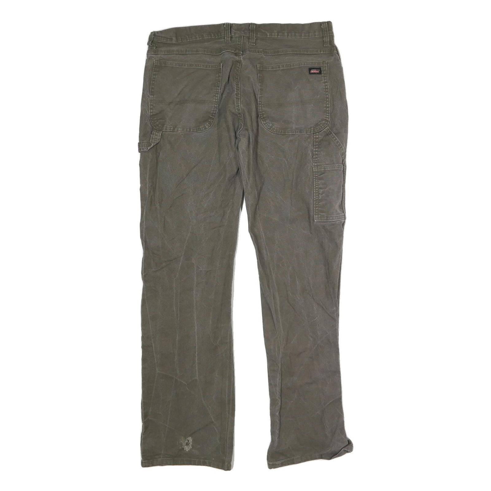 DICKIES Mens Cotton Blend Regular Fit Brown Trousers W38 L33 Workwear Utility