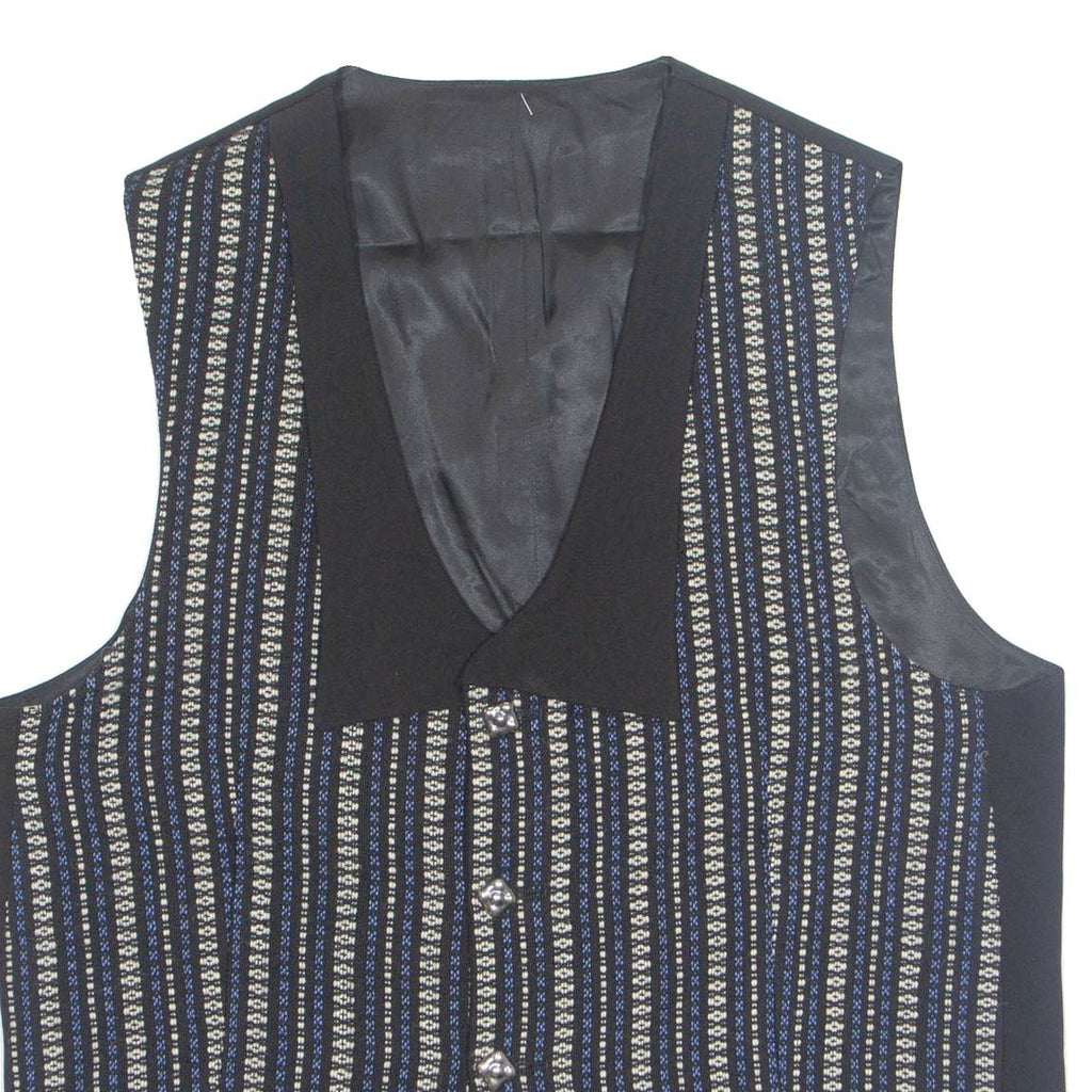 Womens Printed Waistcoat Black V-Neck Sleeveless Striped XL