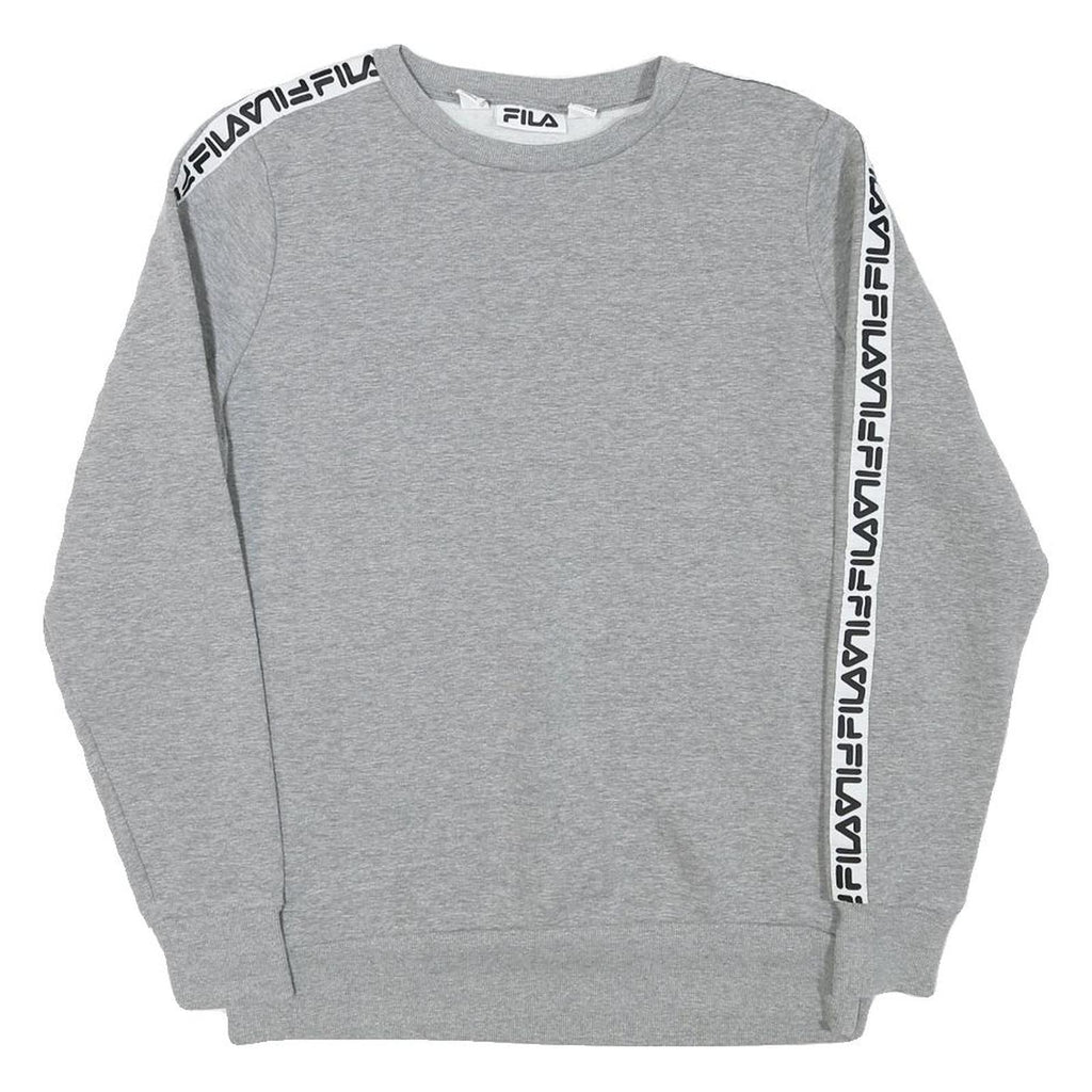 FILA Womens Grey Sweatshirt Crew Neck UK 14 Logo Tape Sleeve Casual Pullover