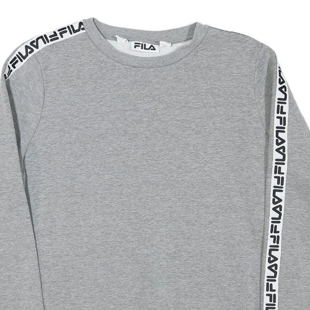 FILA Womens Grey Sweatshirt Crew Neck UK 14 Logo Tape Sleeve Casual Pullover