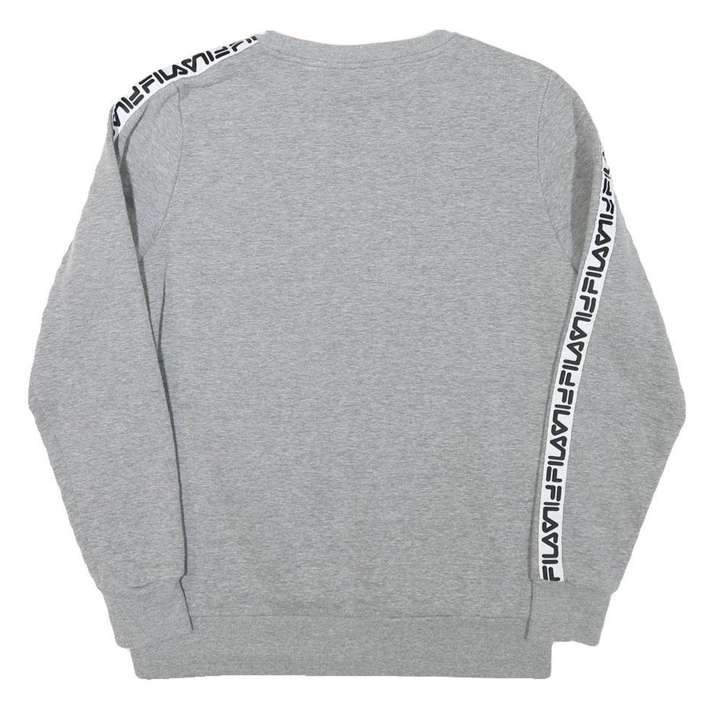 FILA Womens Grey Sweatshirt Crew Neck UK 14 Logo Tape Sleeve Casual Pullover