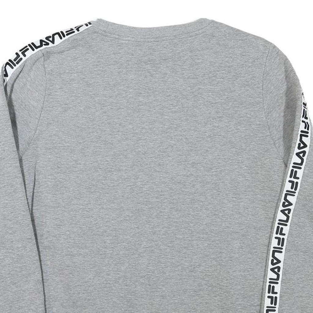 FILA Womens Grey Sweatshirt Crew Neck UK 14 Logo Tape Sleeve Casual Pullover