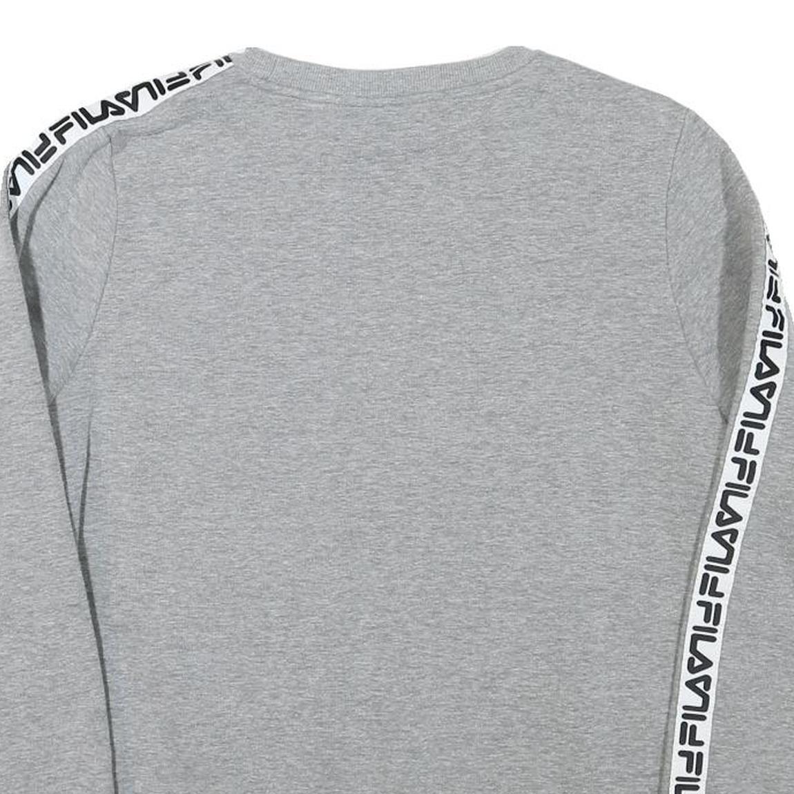FILA Womens Grey Sweatshirt Crew Neck UK 14 Logo Tape Sleeve Casual Pullover