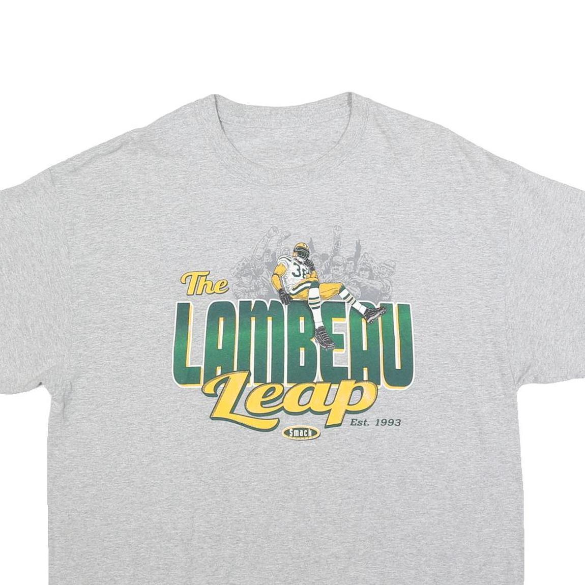 Mens Grey The Lambeau Leap Cotton Blend Graphic T-Shirt XL Short Sleeve Crew