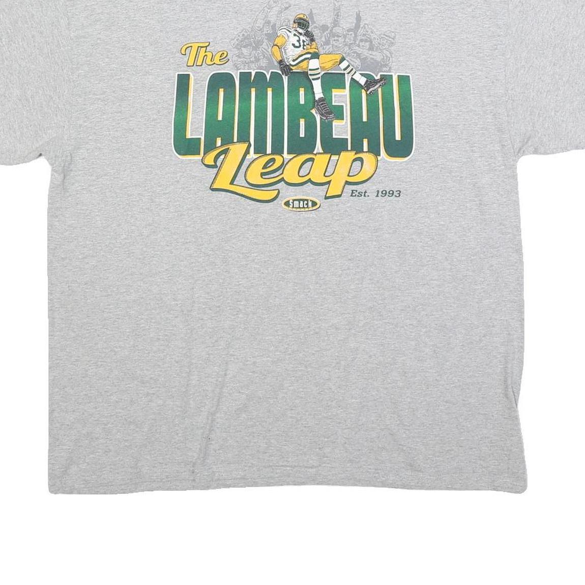 Mens Grey The Lambeau Leap Cotton Blend Graphic T-Shirt XL Short Sleeve Crew