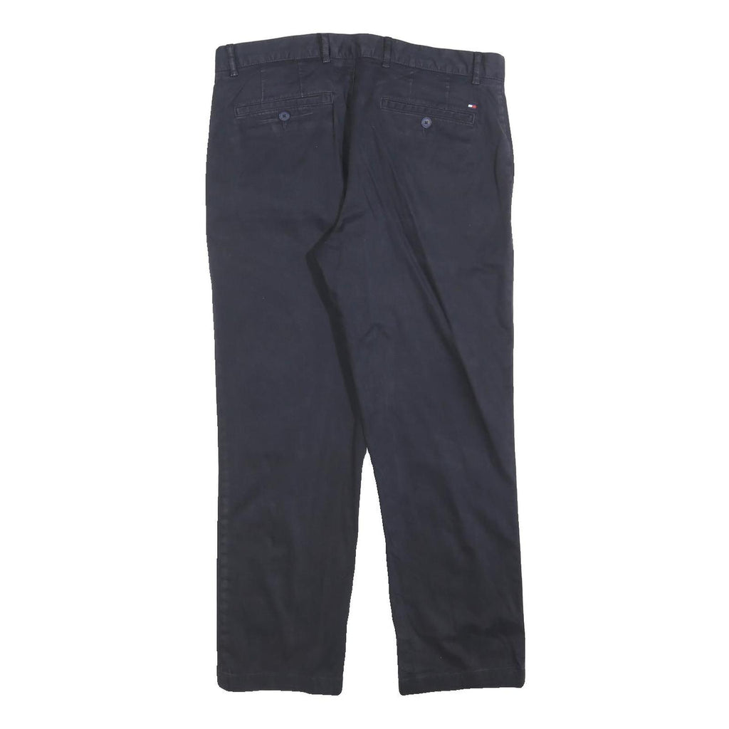 TOMMY HILFIGER Mens Cotton Blend Navy Regular Straight Trousers W34 L28 Classic