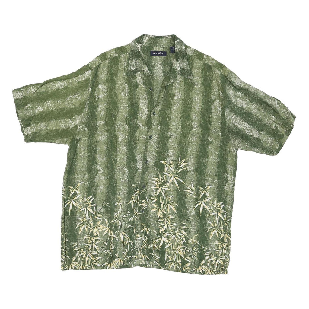PURITAN Mens Green Polyester Blend Casual Shirt L Bamboo Print Short Sleeve