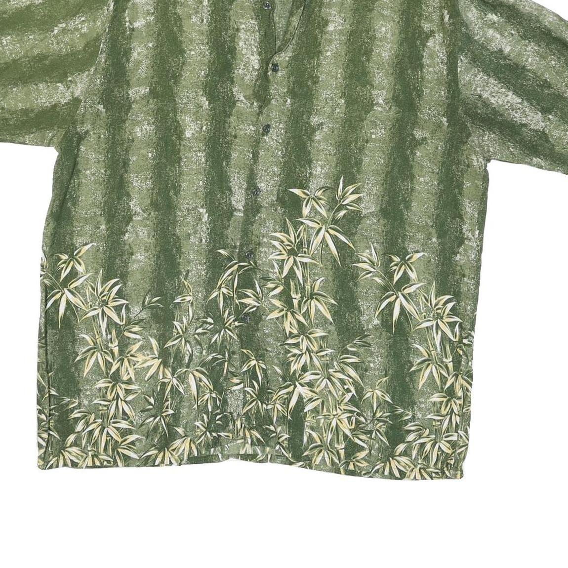 PURITAN Mens Green Polyester Blend Casual Shirt L Bamboo Print Short Sleeve