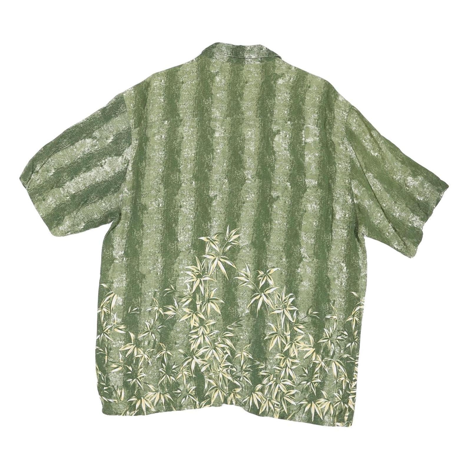 PURITAN Mens Green Polyester Blend Casual Shirt L Bamboo Print Short Sleeve