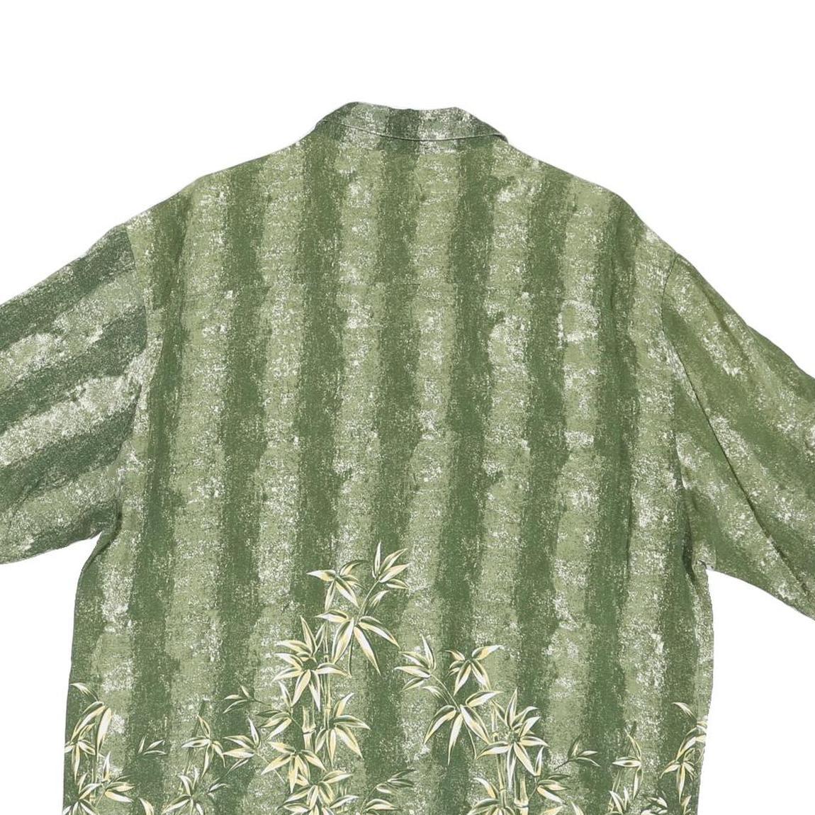 PURITAN Mens Green Polyester Blend Casual Shirt L Bamboo Print Short Sleeve