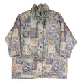 Womens Beige Blue Polyester Blend Long Sleeve Zip Jacket XL Patchwork Pattern