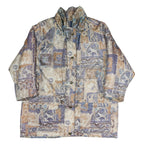 Womens Beige Blue Polyester Blend Long Sleeve Zip Jacket XL Patchwork Pattern