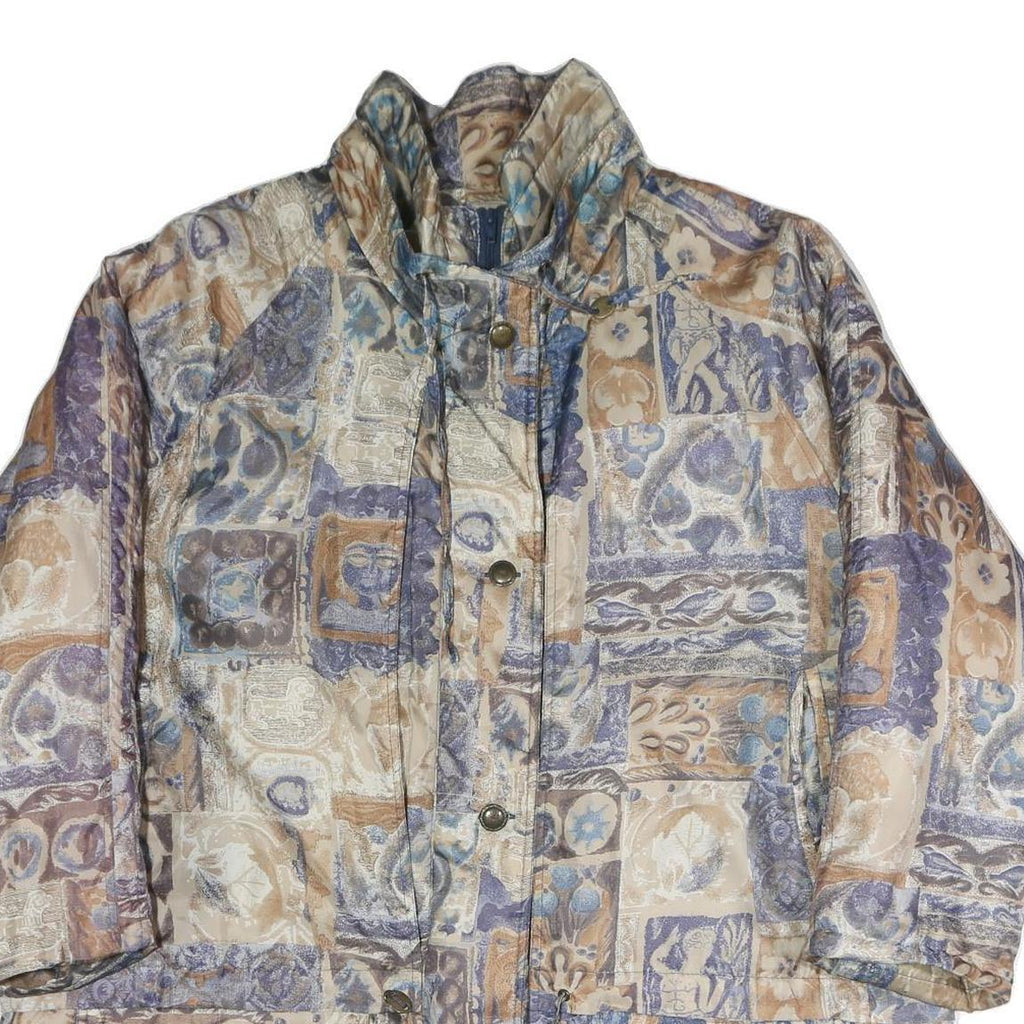 Womens Beige Blue Polyester Blend Long Sleeve Zip Jacket XL Patchwork Pattern