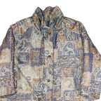 Womens Beige Blue Polyester Blend Long Sleeve Zip Jacket XL Patchwork Pattern