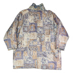 Womens Beige Blue Polyester Blend Long Sleeve Zip Jacket XL Patchwork Pattern