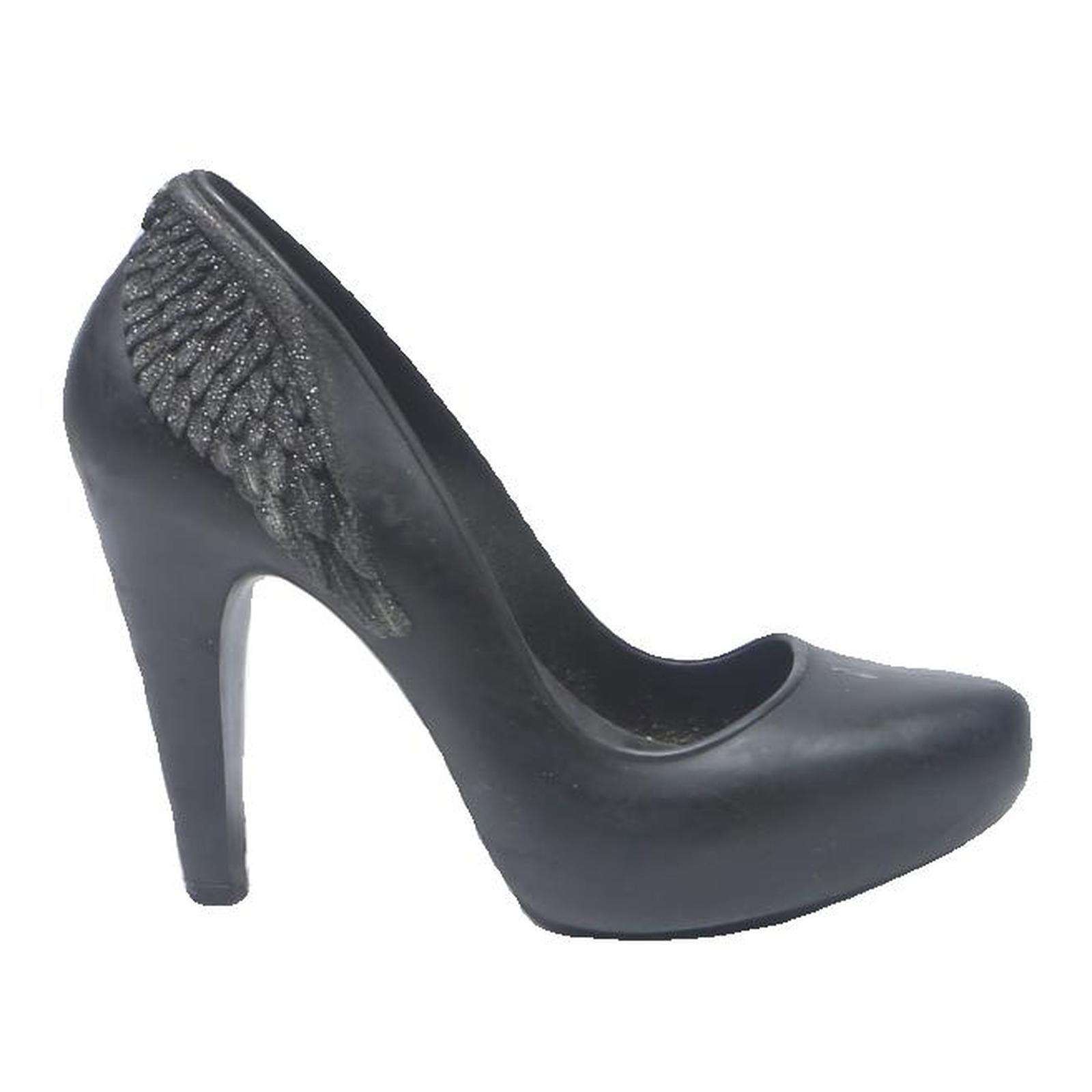 MELISSA Womens Black High Platform Heels Synthetic UK 5 Angel Wing Detail