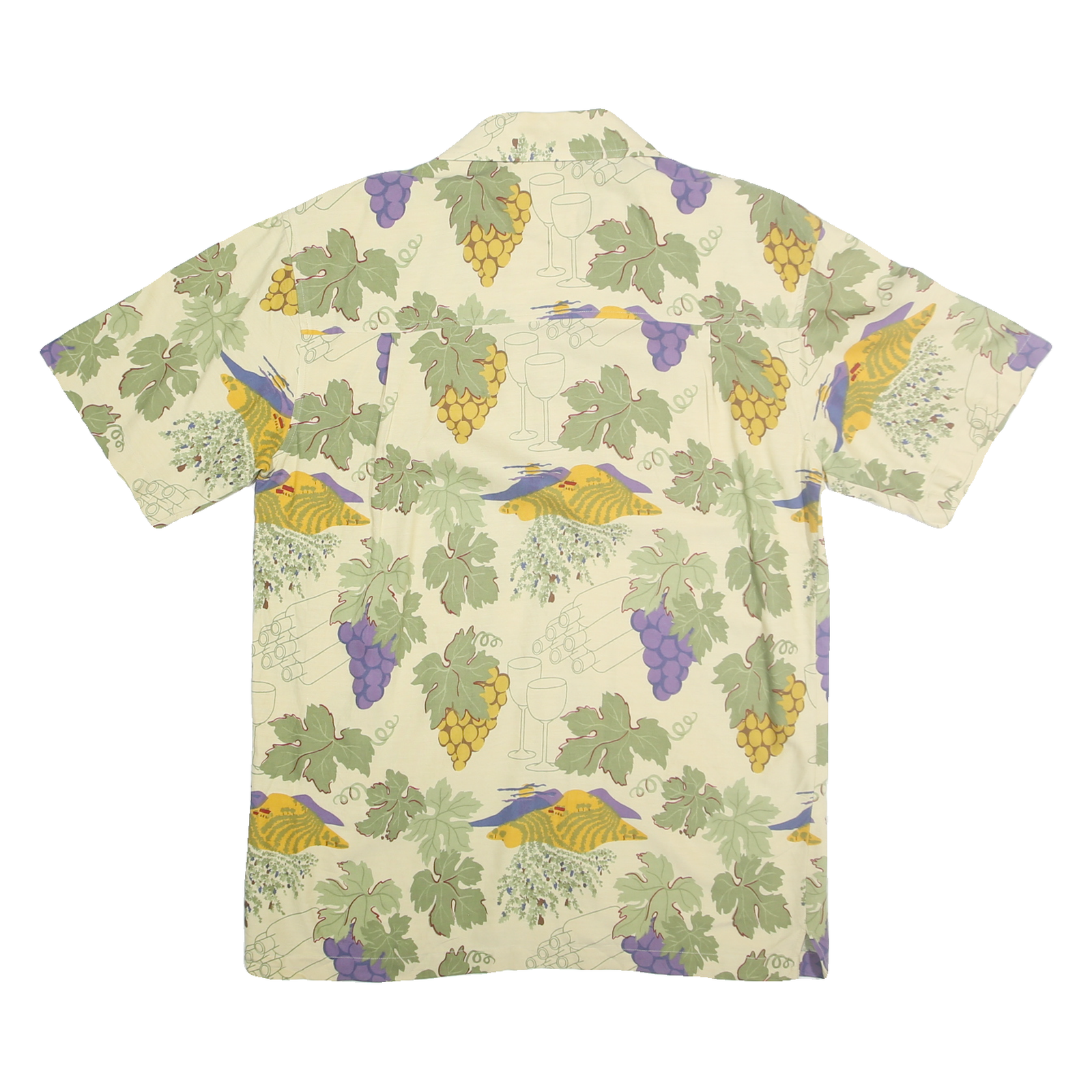 DEMCRAZY Mens Cream & Green Crazy Print Shirt L Cotton Short Sleeve Button