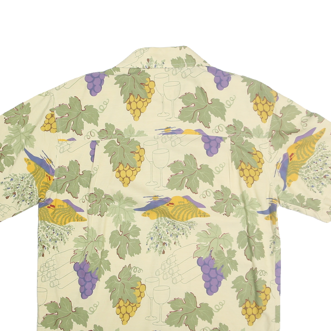 DEMCRAZY Mens Cream & Green Crazy Print Shirt L Cotton Short Sleeve Button