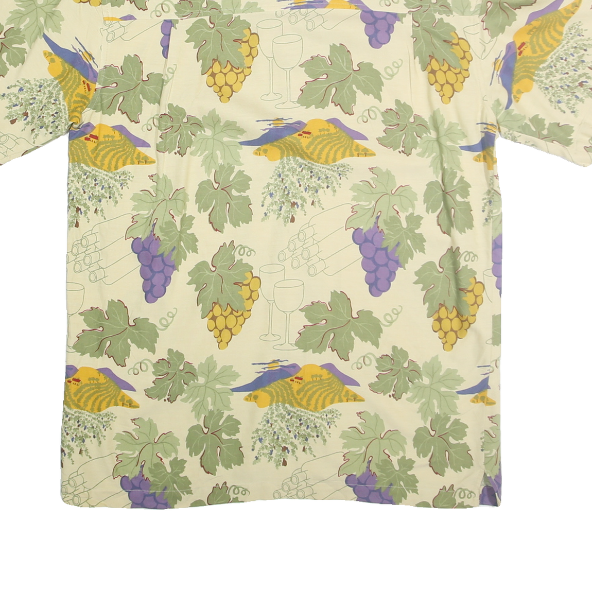 DEMCRAZY Mens Cream & Green Crazy Print Shirt L Cotton Short Sleeve Button