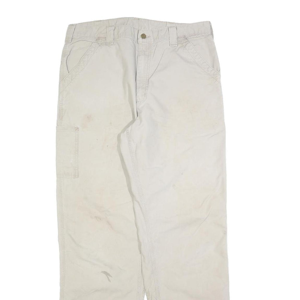 CARHARTT Mens Grey Cotton Blend Relaxed Straight Workwear Trousers W36 L36