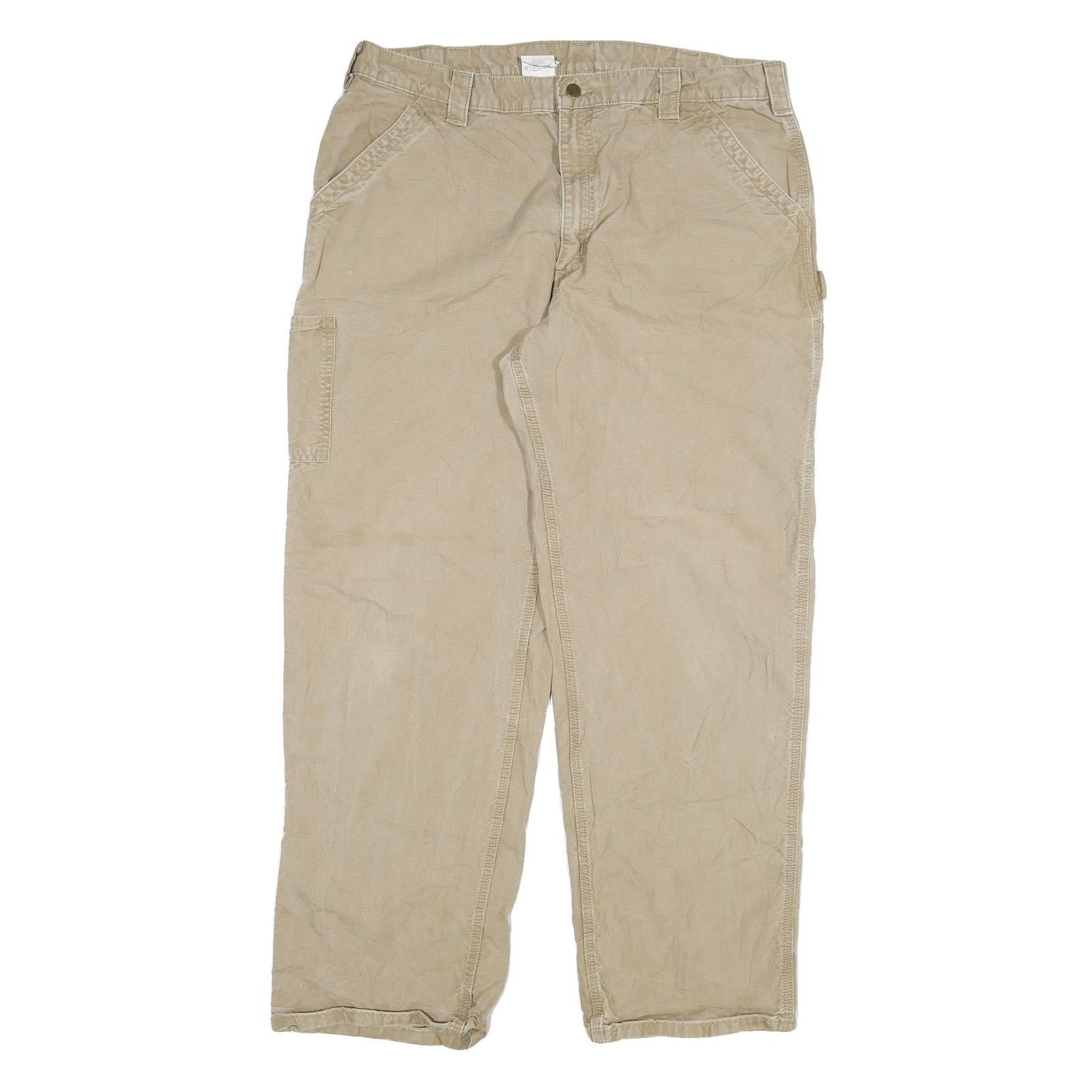 CARHARTT Mens Cotton Blend Beige Relaxed Straight Trousers W40 L32 Workwear