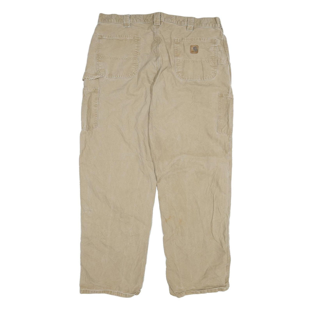 CARHARTT Mens Cotton Blend Beige Relaxed Straight Trousers W40 L32 Workwear