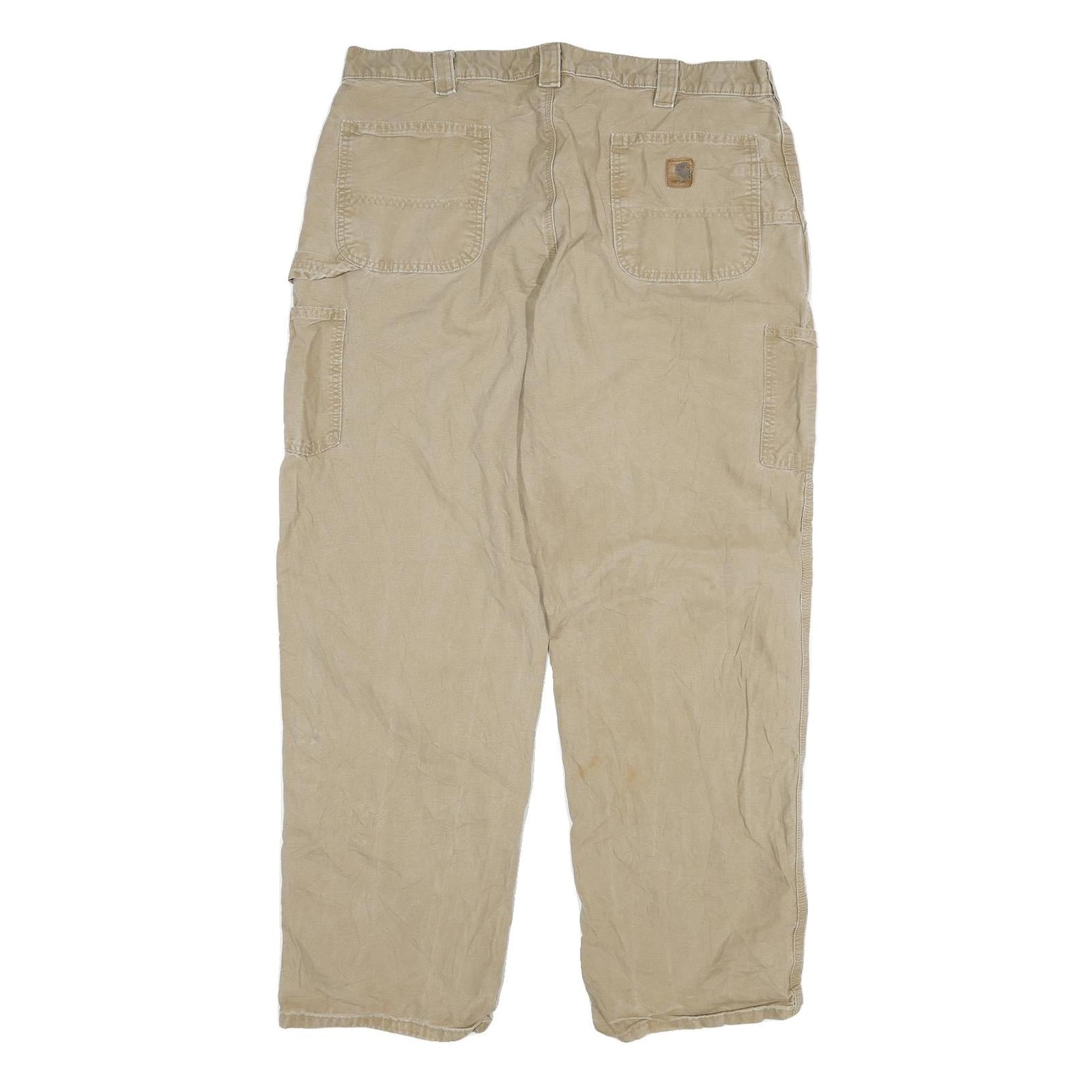 CARHARTT Mens Cotton Blend Beige Relaxed Straight Trousers W40 L32 Workwear