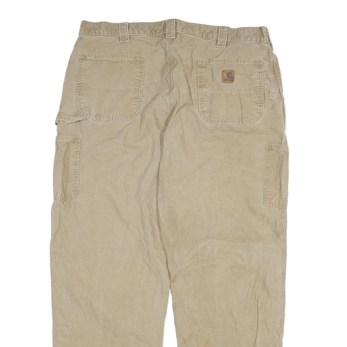 CARHARTT Mens Cotton Blend Beige Relaxed Straight Trousers W40 L32 Workwear