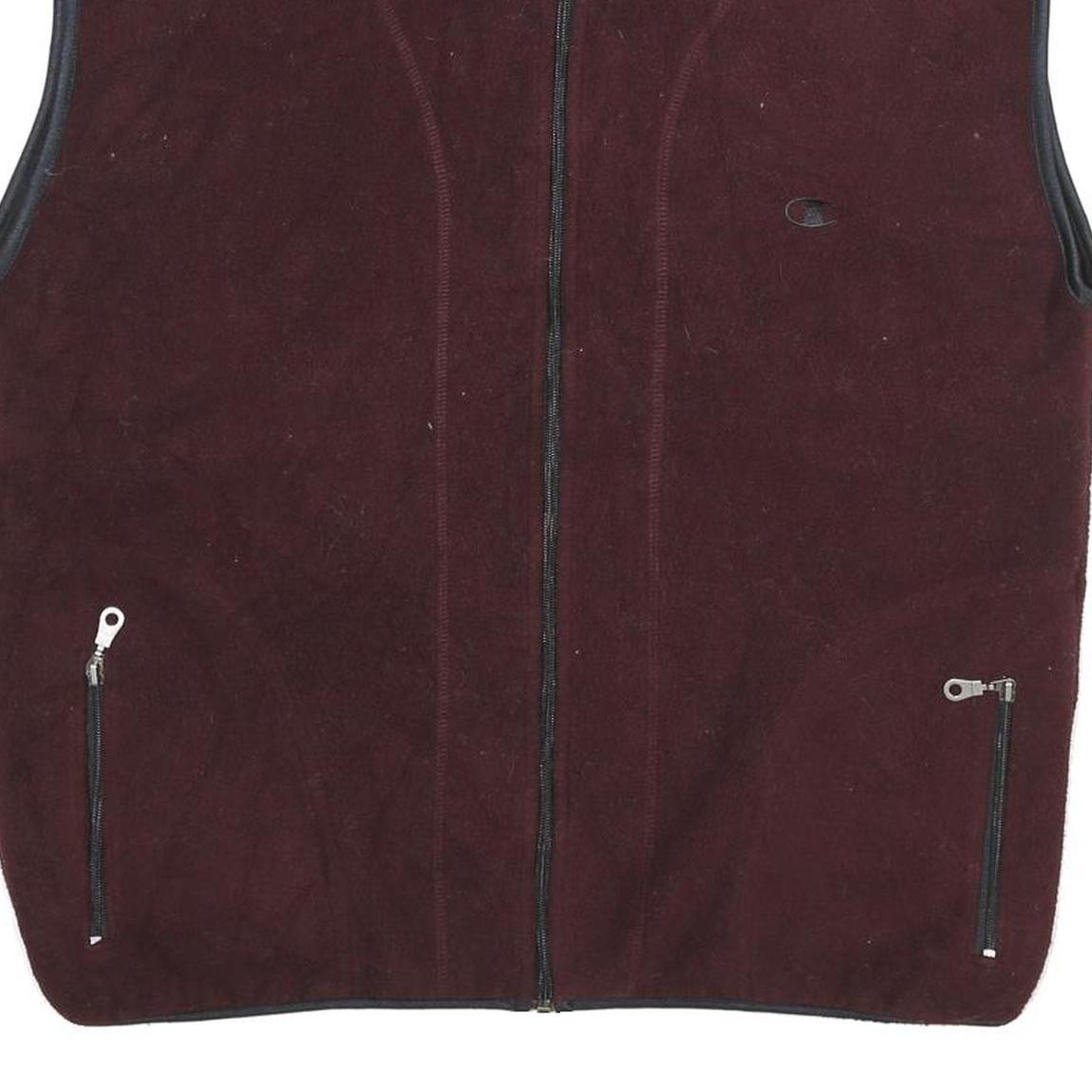 CHAMPION Mens Maroon Zip Up Fleece Jacket L Polyester Sleeveless Casual