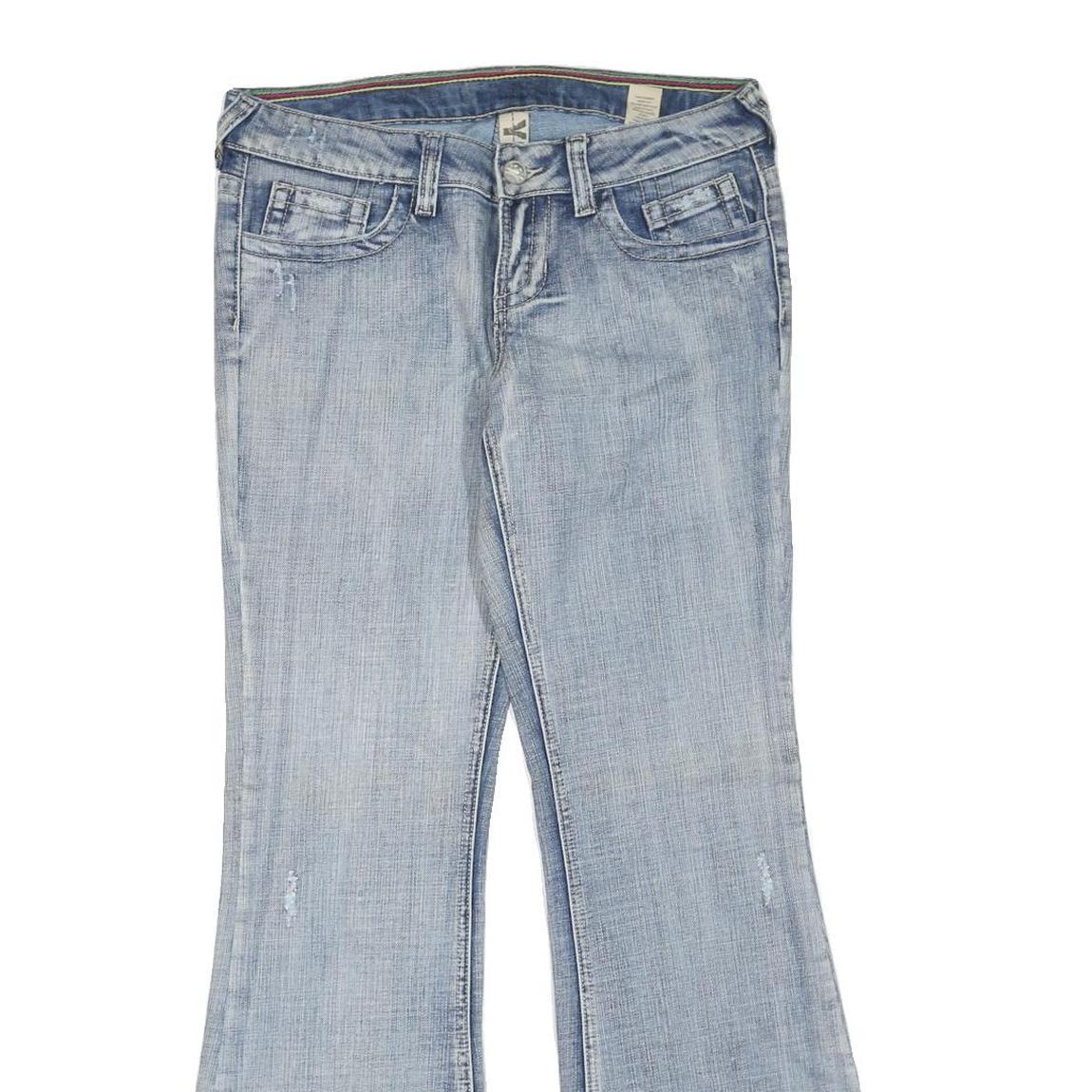 Womens Regular Fit Flared Denim Light Blue Cotton Blend Jeans W34 L32 Zip