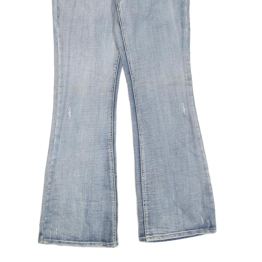 Womens Regular Fit Flared Denim Light Blue Cotton Blend Jeans W34 L32 Zip