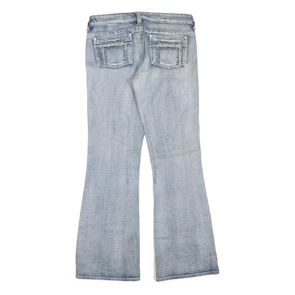 Womens Regular Fit Flared Denim Light Blue Cotton Blend Jeans W34 L32 Zip