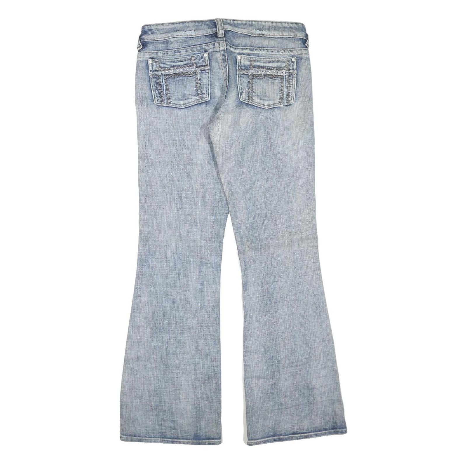 Womens Regular Fit Flared Denim Light Blue Cotton Blend Jeans W34 L32 Zip