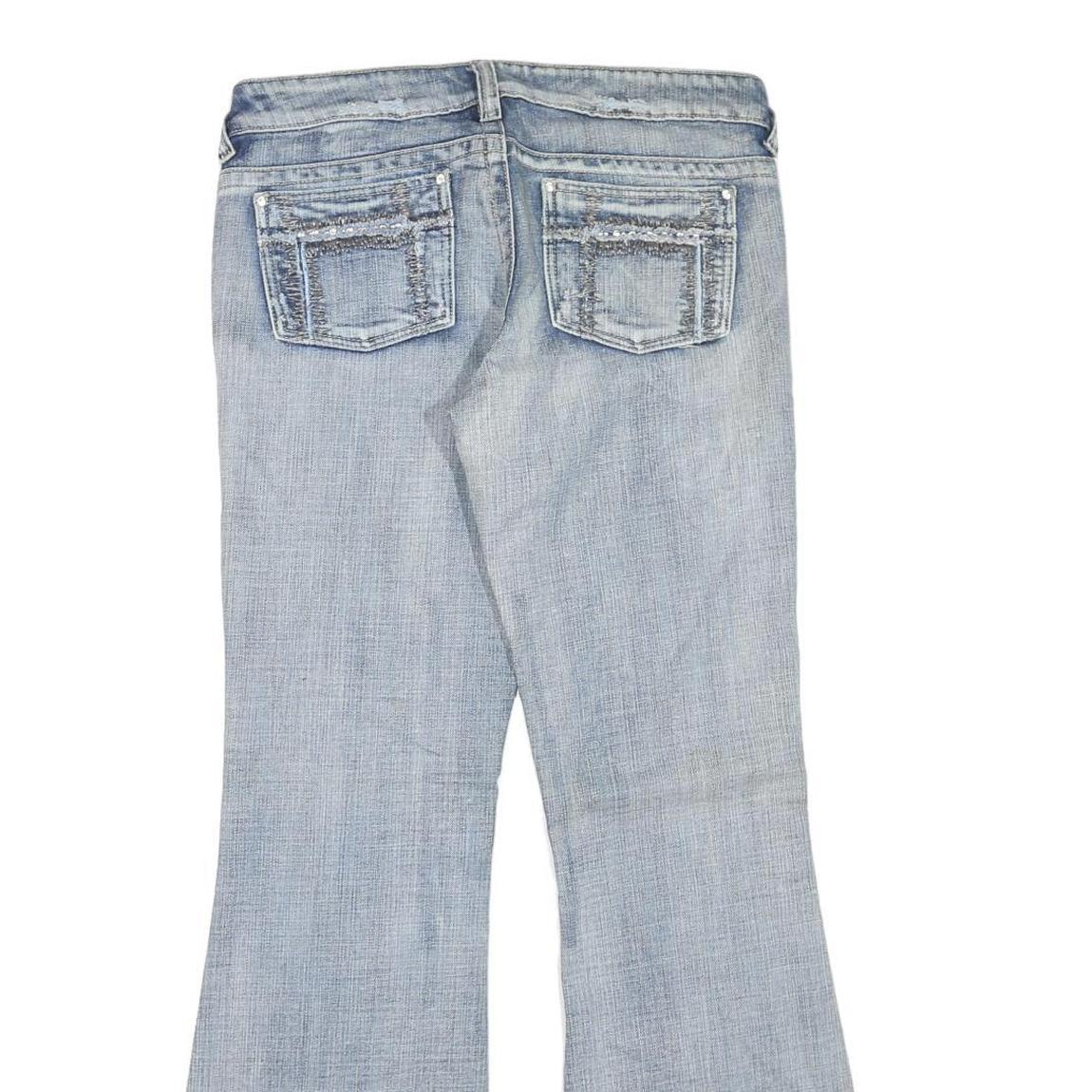 Womens Regular Fit Flared Denim Light Blue Cotton Blend Jeans W34 L32 Zip