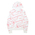 CHAMPION Girls White & Pink All Over Logo Print Pullover Hoodie XL